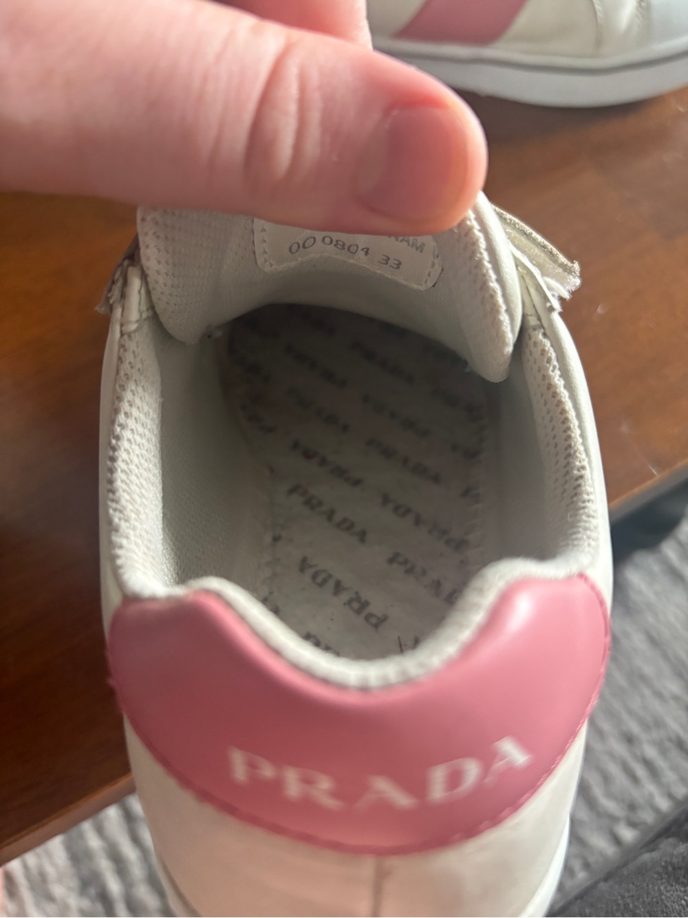 Prada Girls Pink Leather Logo Velcro Sneakers - Picture 6 of 16